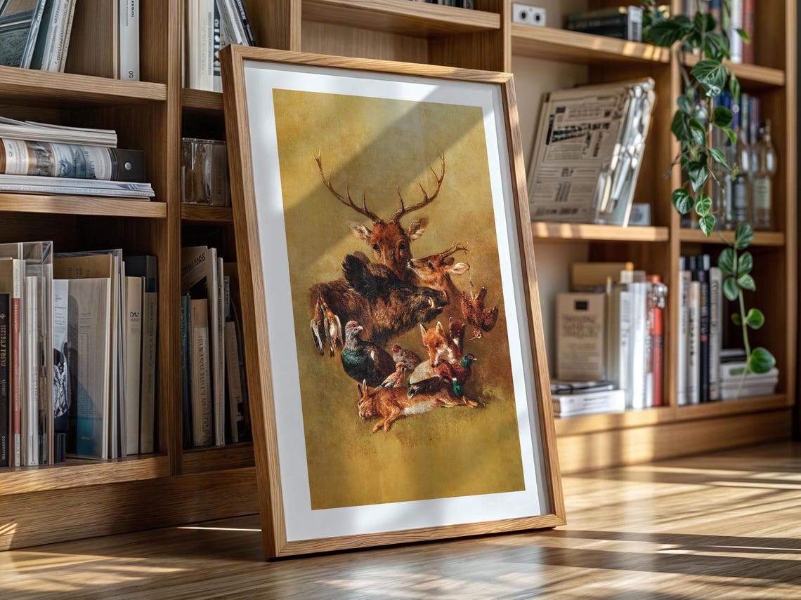 Vintage Hunting Trophy Still Life Game Animals Lodge Decor Poster - Image 3