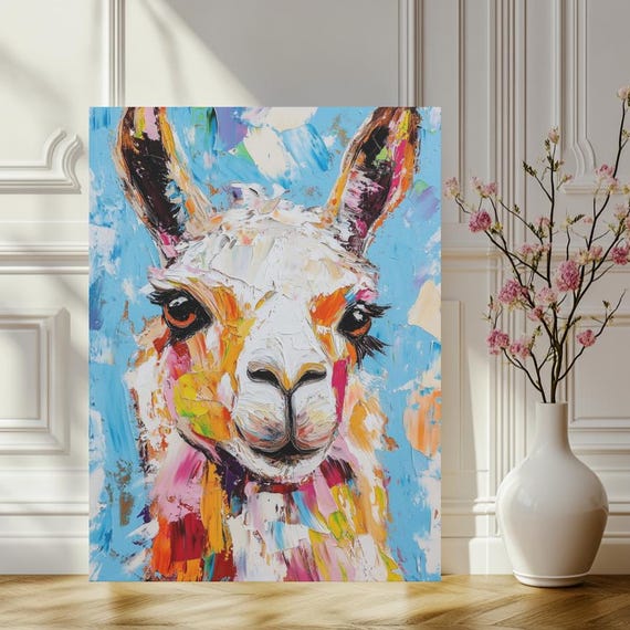 Colorful Llama Canvas Art Whimsical Nursery Kids Room Decor