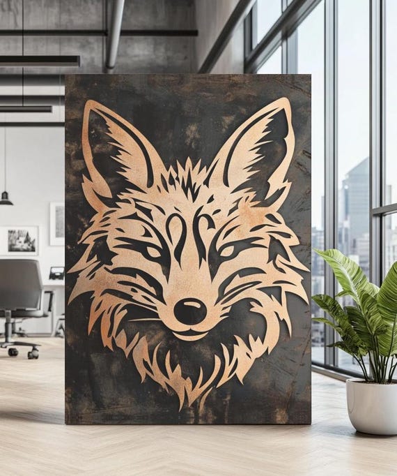 Fox Wall Art Rustic Animal Decor Geometric Wildlife Metal Sign Industrial Modern Cabin Home Accent