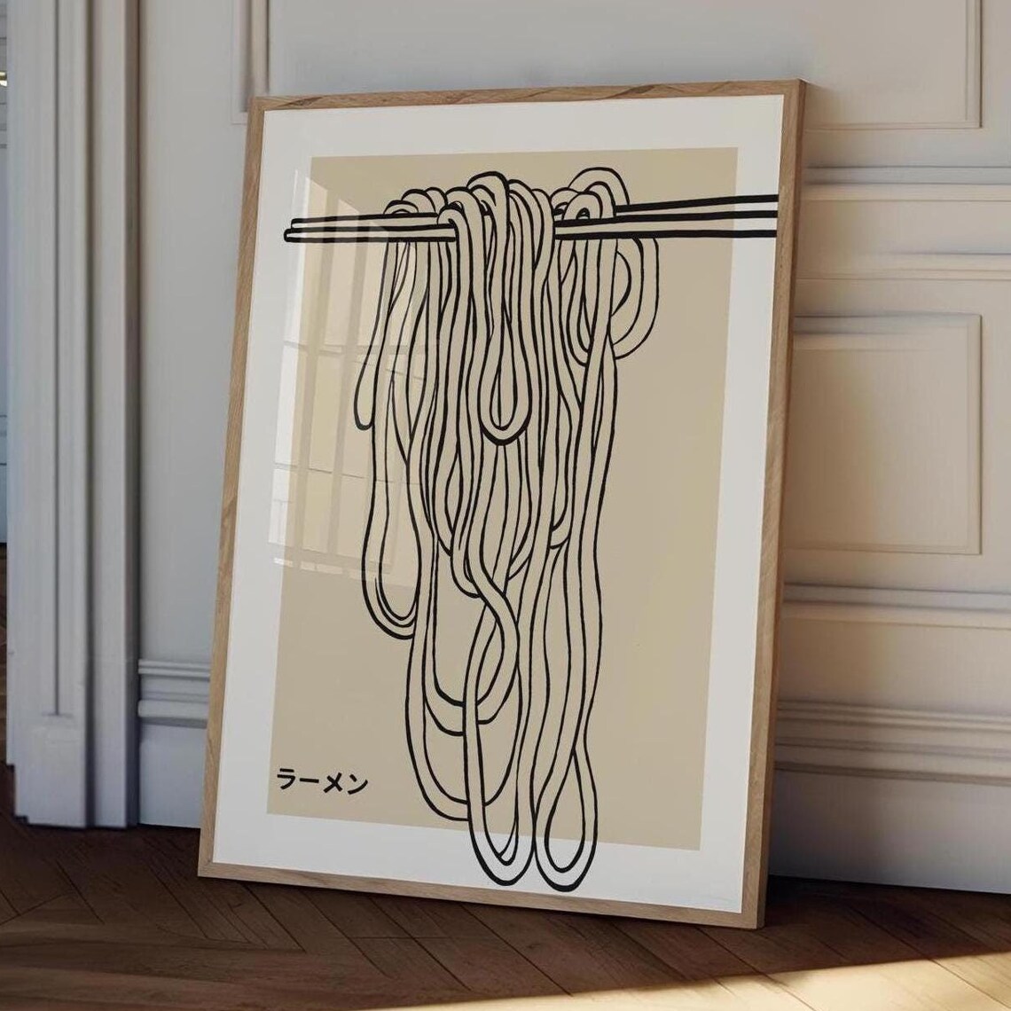 Ramen Noodles Chopsticks Minimalist Japanese Line Art Poster