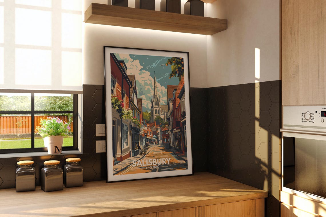 Salisbury Print Salisbury City Poster Uk Wall Art England Wall Art Decor British Travel Poster United Kingdom Print England City Art - Image 3