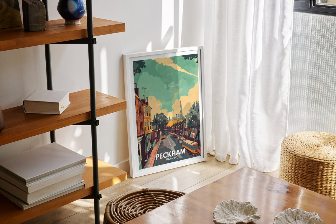 Peckham London Street Scene With The Shard Vintage Travel Poster - Image 2