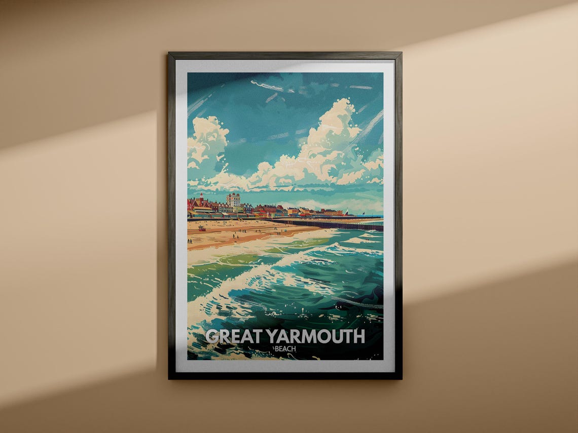 Great Yarmouth Beach Print Great Yarmouth Beach Poster Great Yarmouth Travel Poster Great Yarmouth Wall Art United Kingdom Beach Art - Image 4