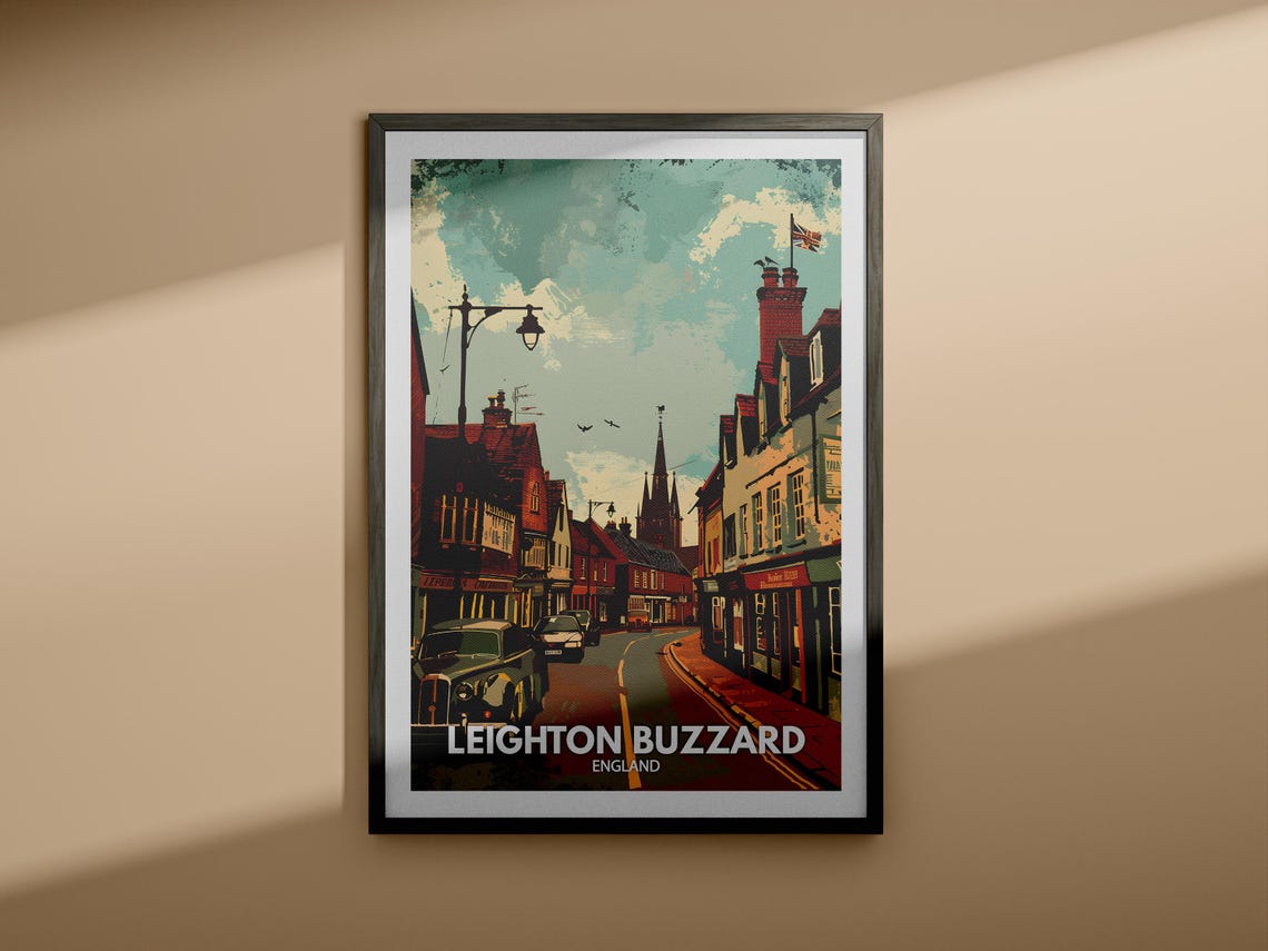 Leighton Buzzard England Classic High Street Spire Flag Poster - Image 4