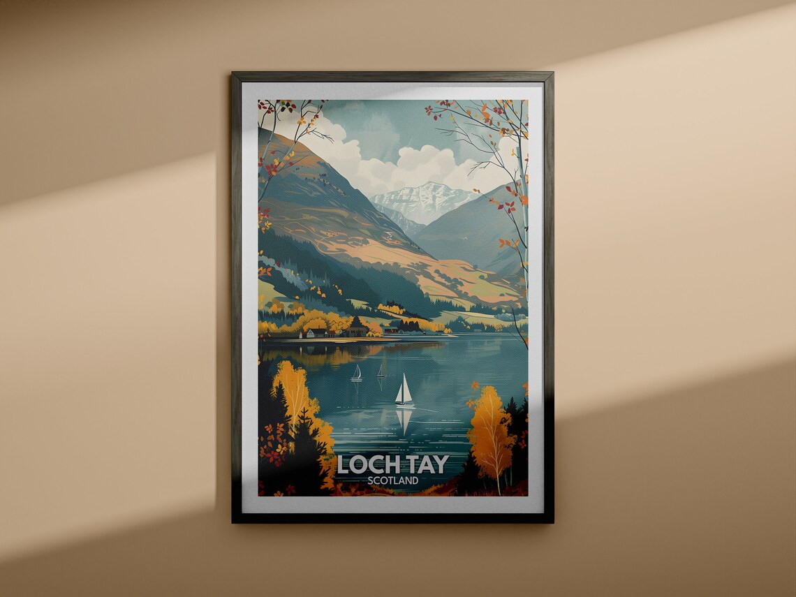 Loch Tay Autumn Sails Mountain Lake Scotland Vintage Travel Poster - Image 4