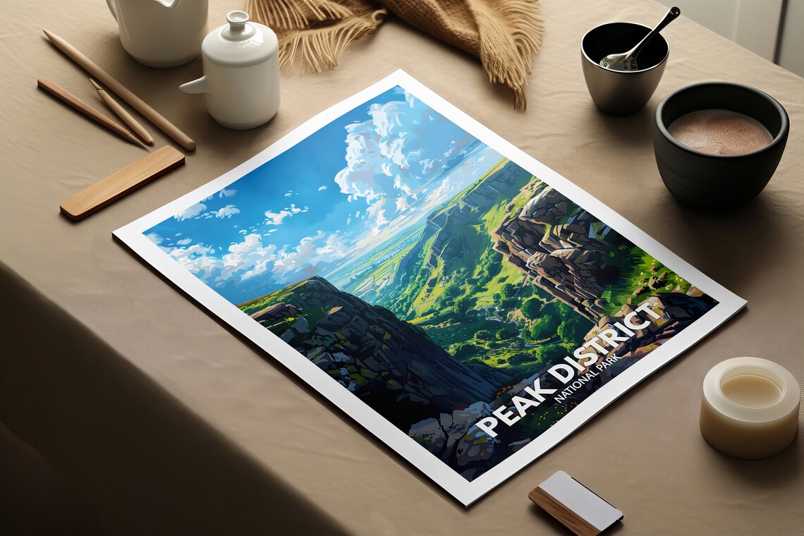 Peak District National Park Limestone Gorge Valley Landscape Travel Poster - Image 2