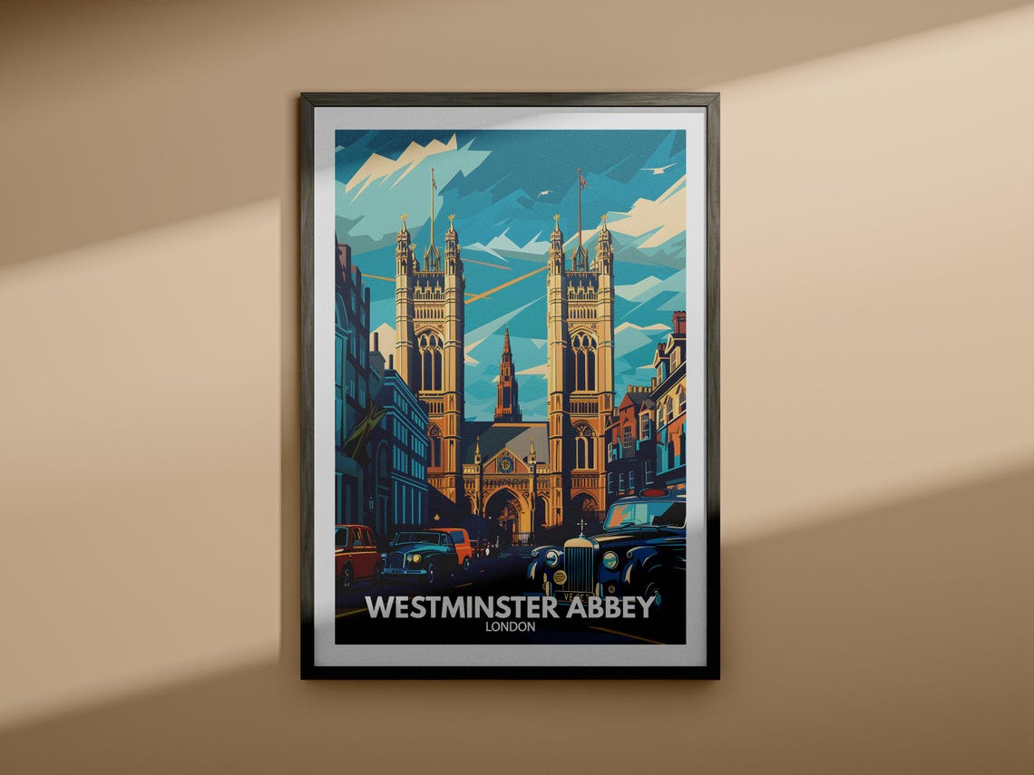 Westminster Abbey Print Westminster Abbey Poster Uk Wall Art London Wall Art Decor London Travel Poster England Travel Poster - Image 4