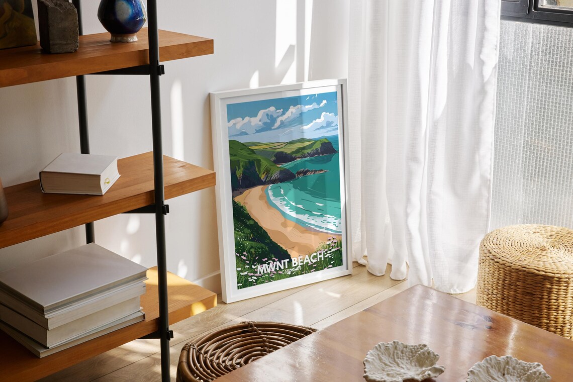 Mwnt Beach Cardigan Bay Cliffs Wildflowers Vintage Travel Poster - Image 2