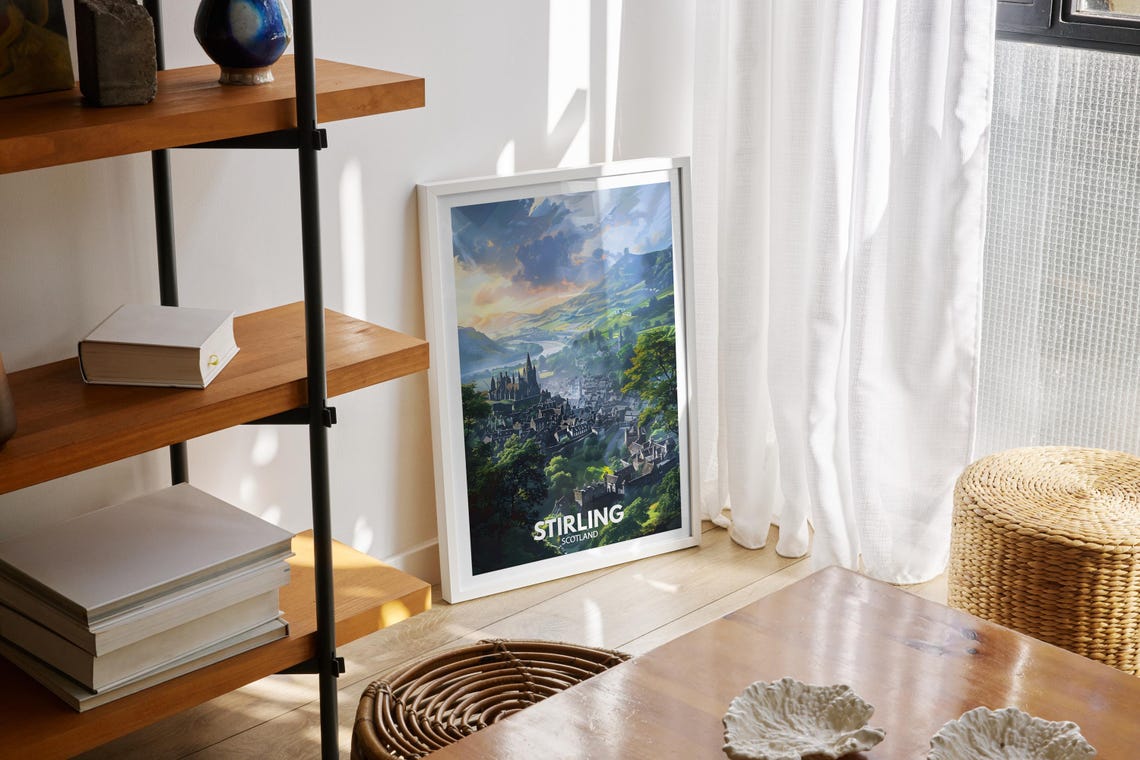 Stirling Scotland Vintage Travel Poster Castle Town Hills View - Image 2
