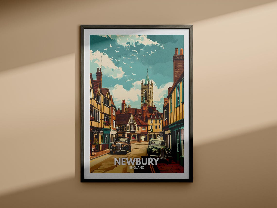 Newbury Print Newbury Poster Uk Wall Art England Wall Art Decor British Travel Poster United Kingdom Print England City Art - Image 4