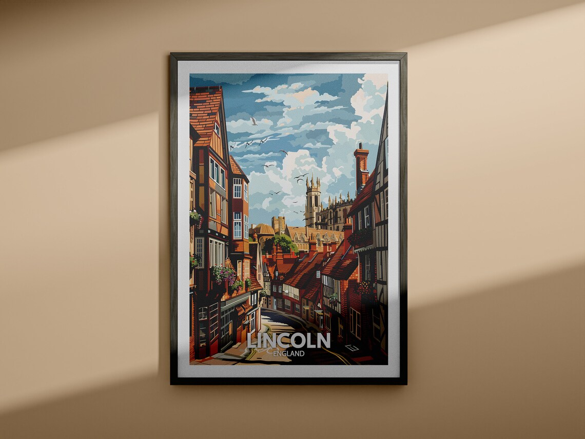 Lincoln Print Lincoln Poster Uk Wall Art England Wall Art Decor British Travel Poster United Kingdom Print England City Art - Image 4