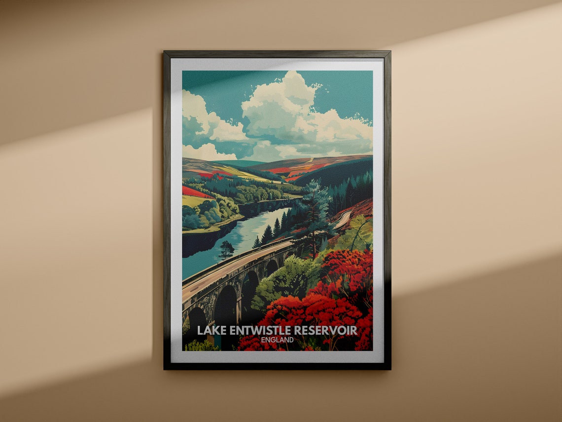 Lake Entwistle Reservoir Print Lake Entwistle Reservoir Poster England Lake Travel Poster Uk Lake Art England Nature Poster - Image 4