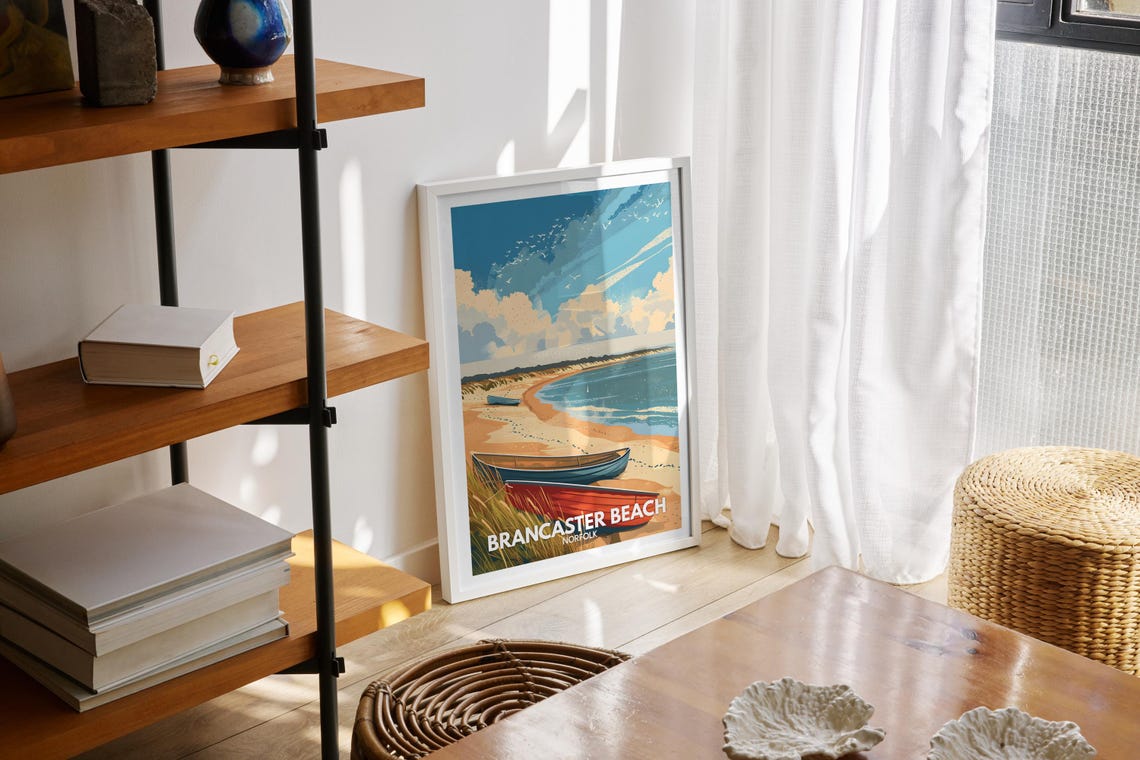 Brancaster Beach Norfolk Beached Rowboats Sandy Shoreline Poster - Image 2