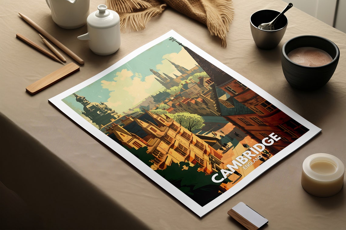 Cambridge Art Print Cambridge City Poster Uk Wall Art England Wall Decor British Travel Poster United Kingdom Print England City Art - Image 2