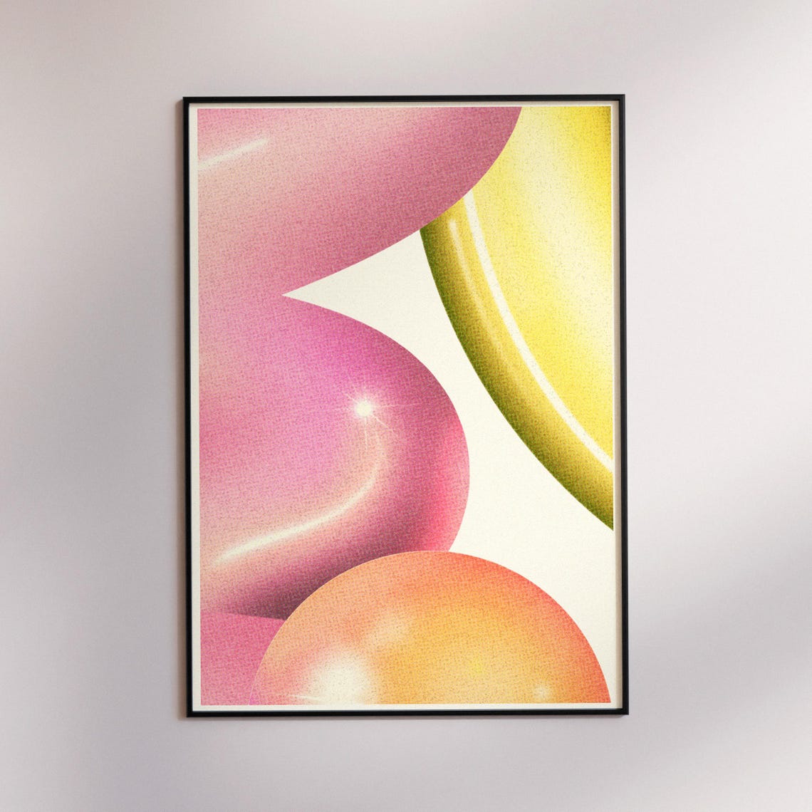 Pink Yellow Glossy Bubble Abstract Modern Decor Art Print for Bedrooms