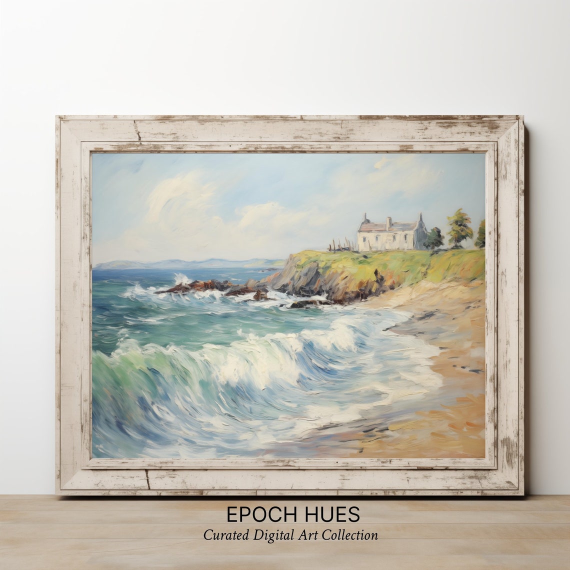 Coastal Cliff Cottage Ocean Waves Impressionist Seascape Poster