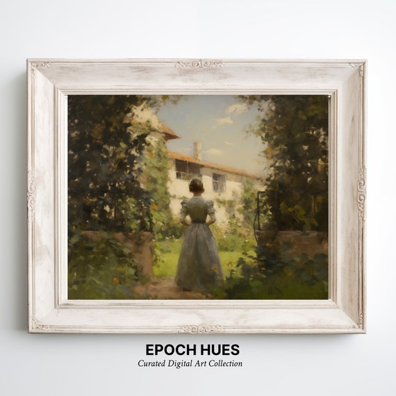 Rustic Country House Art Vintage Cottage Garden Old Fashioned Landscape Instant Wall Decor