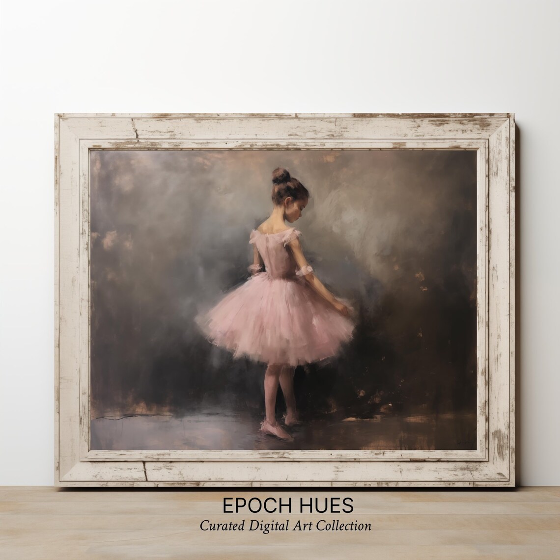Young Ballerina in Pink Tutu on Dark Stage Ballet Art Poster - Image 2