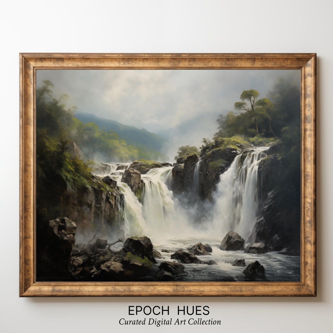 Majestic Waterfall Landscape Painting Wall Art Print Nature Scenery Home Decor Tranquil Waterfall Artwork Forest Stream - Image 3