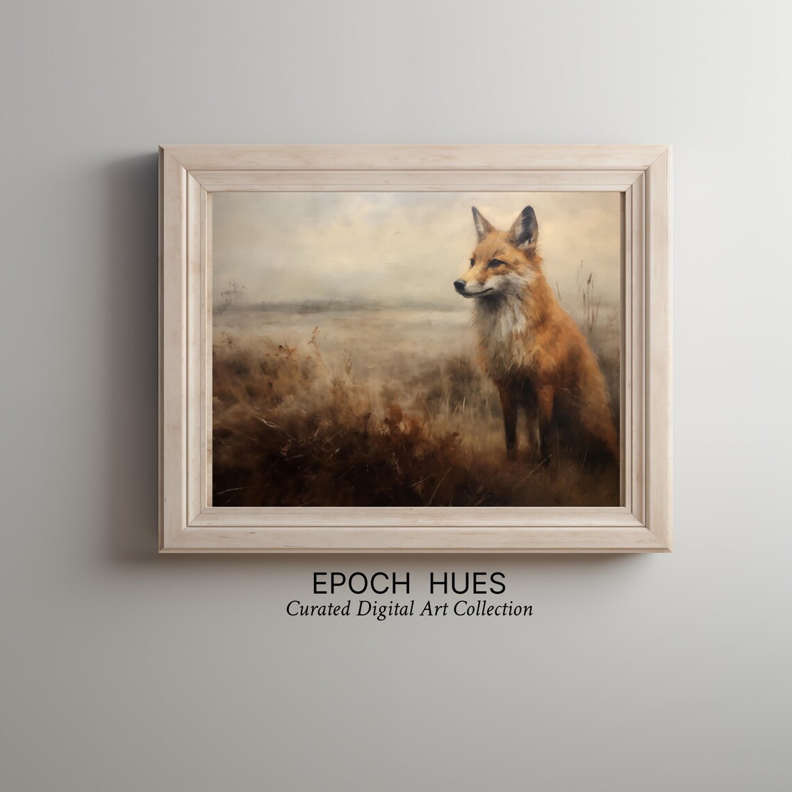 Red Fox Standing in Misty Autumn Field Wildlife Painting Poster - Image 3