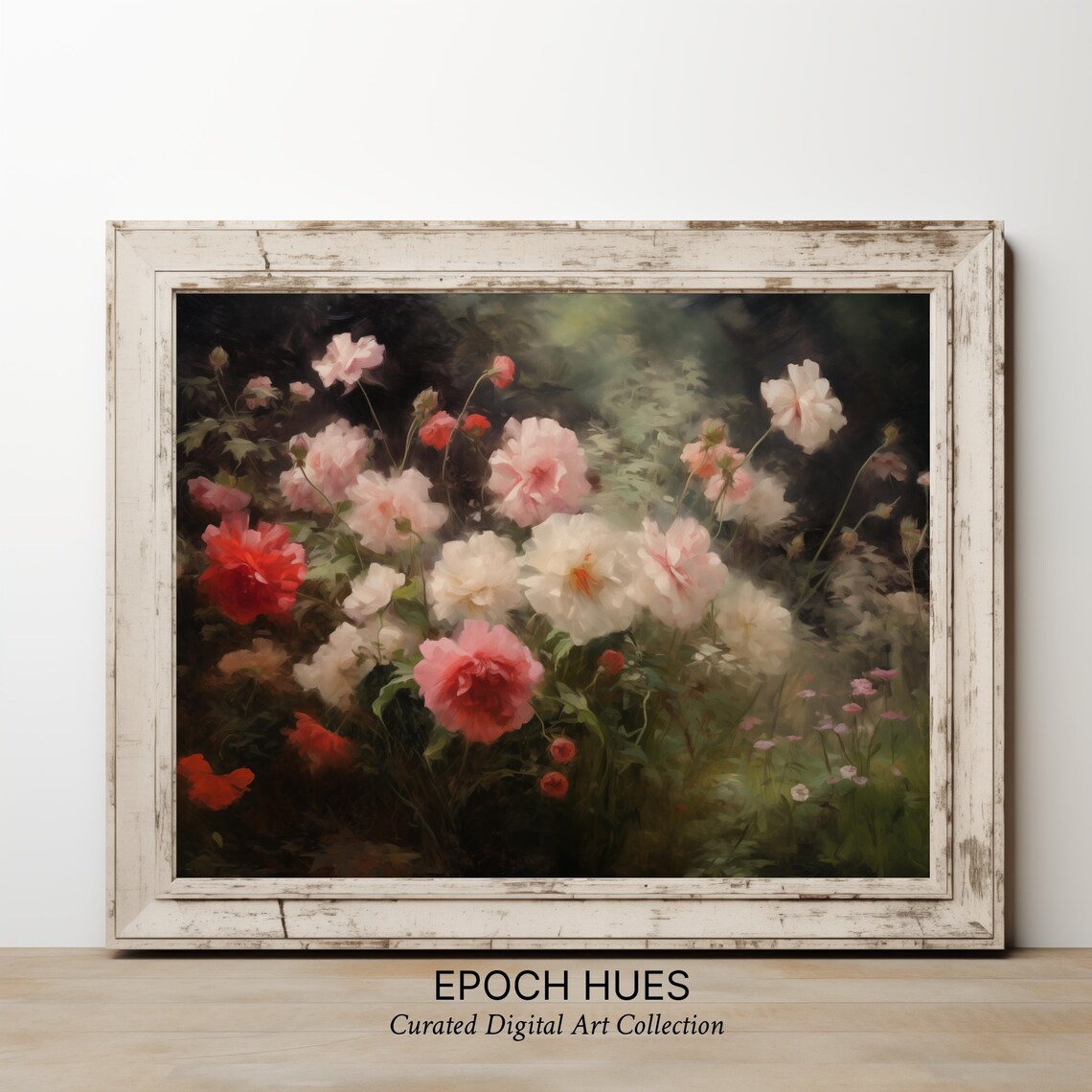Pink Peonies and Poppies Dark Moody Floral Still Life Poster - Image 3
