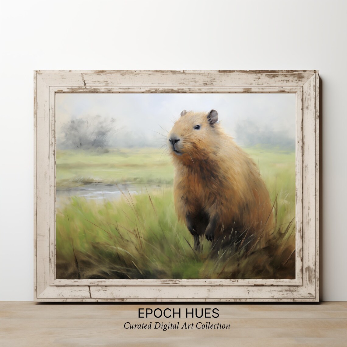 Capybara Standing in Marsh Grass Soft Pastel Wildlife Poster