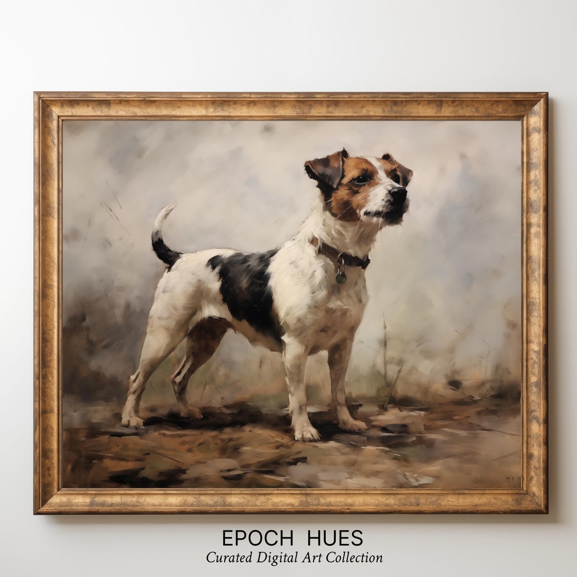 Jack Russell Terrier Standing Alert in Rustic Field Dog Art Poster