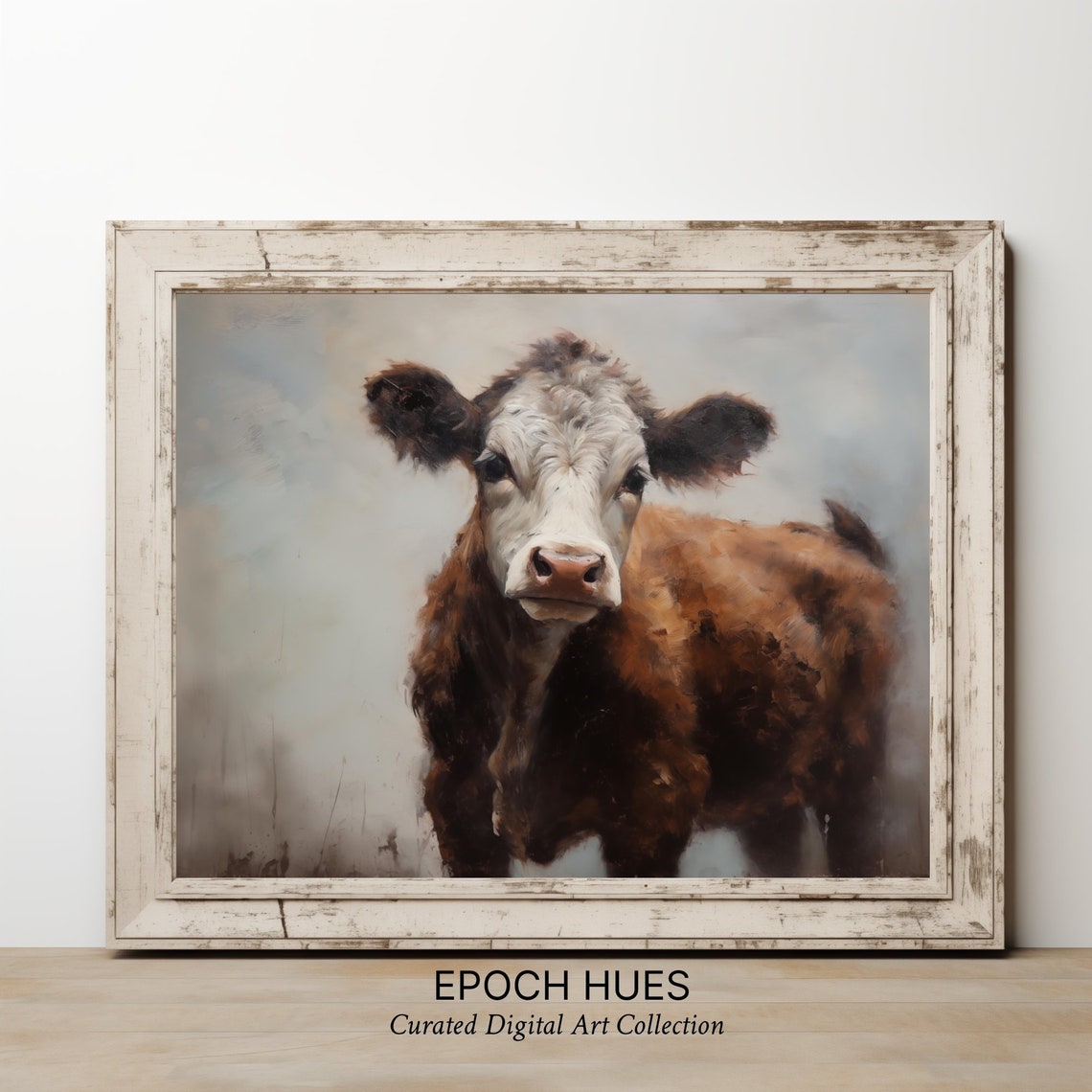 Brown and White Cow Portrait Rustic Farmhouse Cattle Art Poster - Image 3