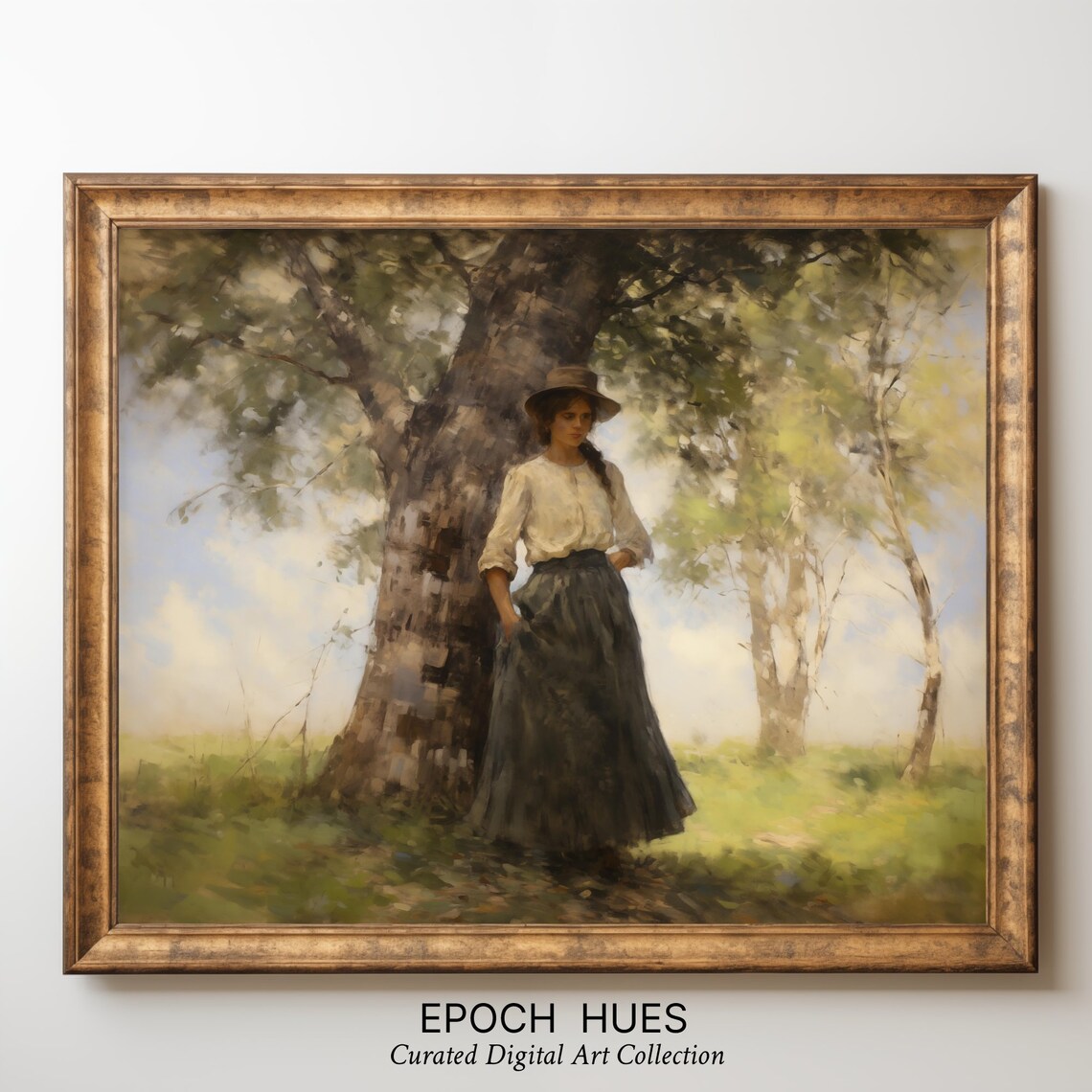 Woman With Hat Under Grand Oak Tree Pastoral Portrait Painting Poster
