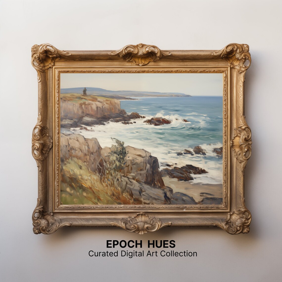 Coastal Landscape Painting, Ocean Cliffs View - Image 2