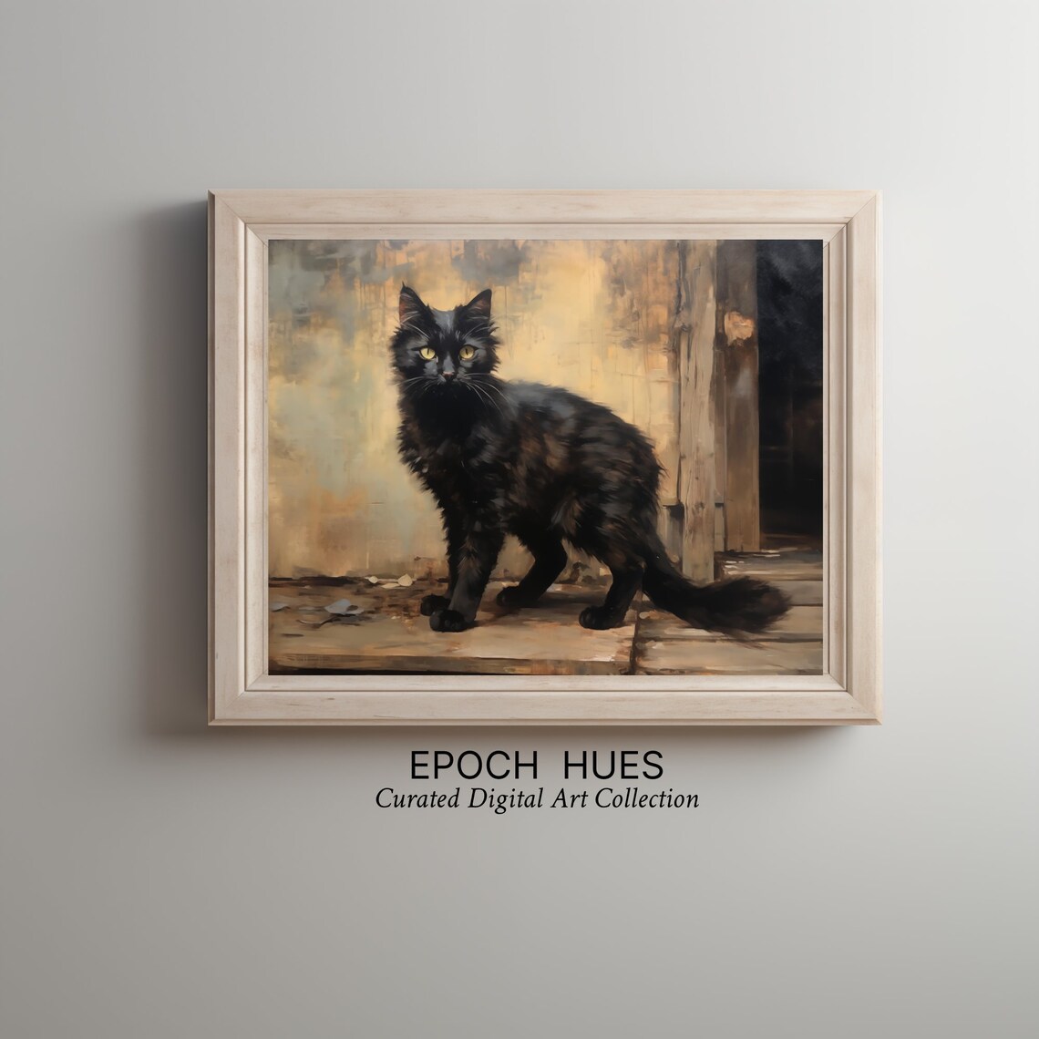 Black Long Haired Cat With Golden Eyes Rustic Porch Portrait Poster - Image 2