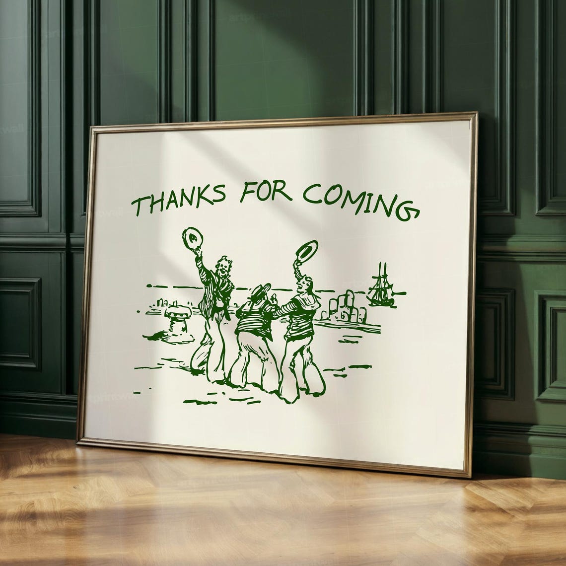 Thanks For Coming Vintage Sailors Waving Hats Green Horizontal Poster