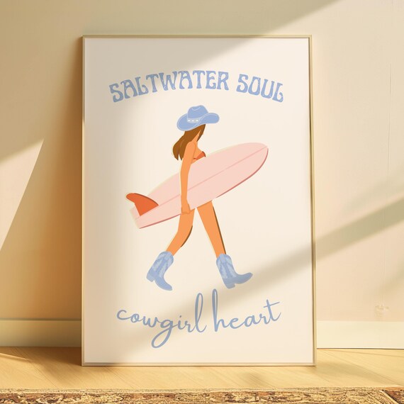 Saltwater Soul Cowgirl Heart Surf Beach Coastal Cowgirl Poster