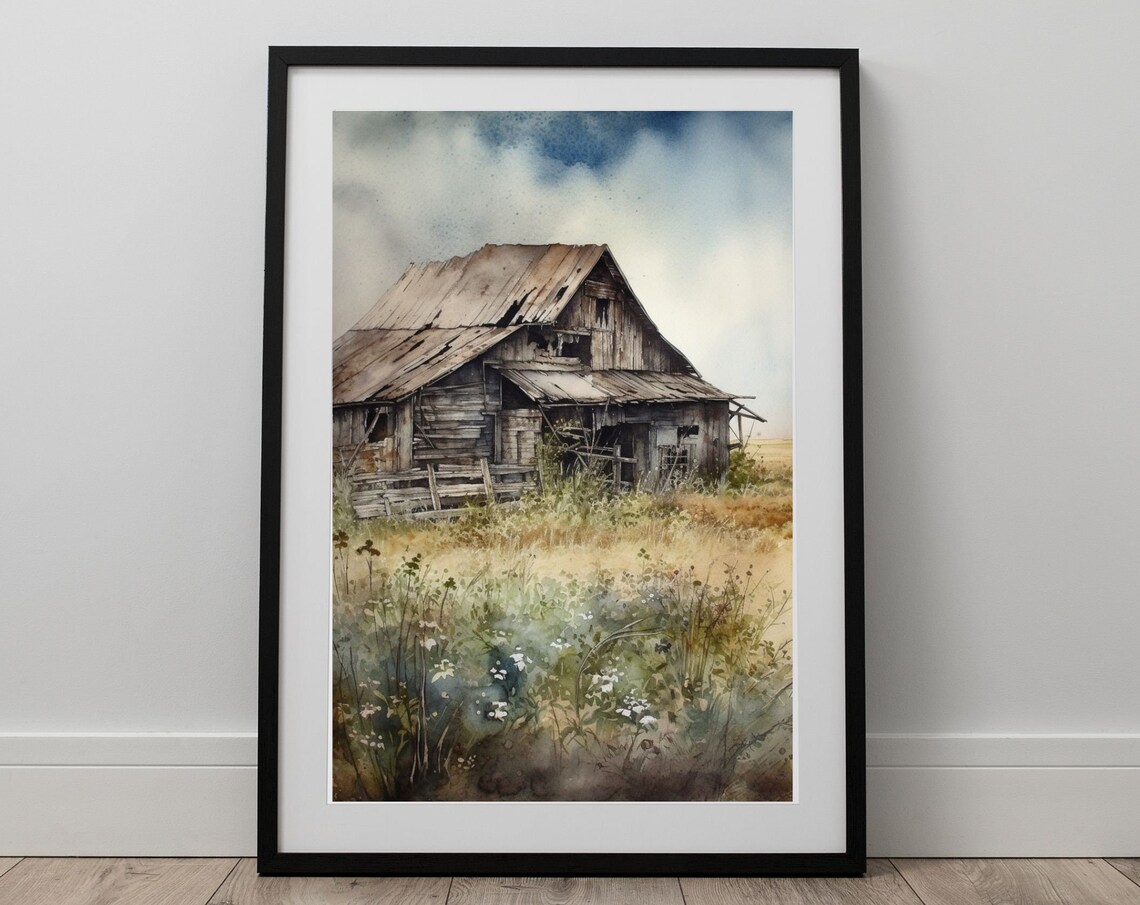 Old Barn Watercolor Art Print, Rustic Farmhouse