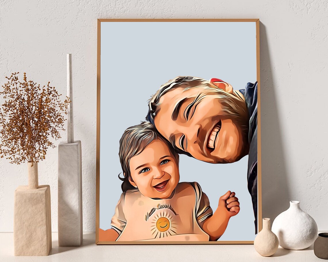 Happy Father and Son Selfie Moment Cartoon Pop Art Portrait Poster - Image 7