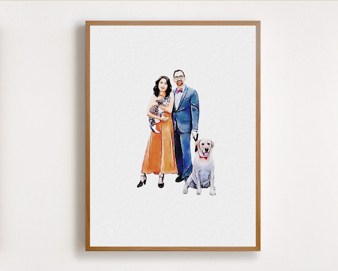 Custom Family Pet Portrait Friendship Gift Dog Xmas Decor Watercolor Art For Family Couple With Pet Unique Pet Lover Holiday Keepsake - Image 8