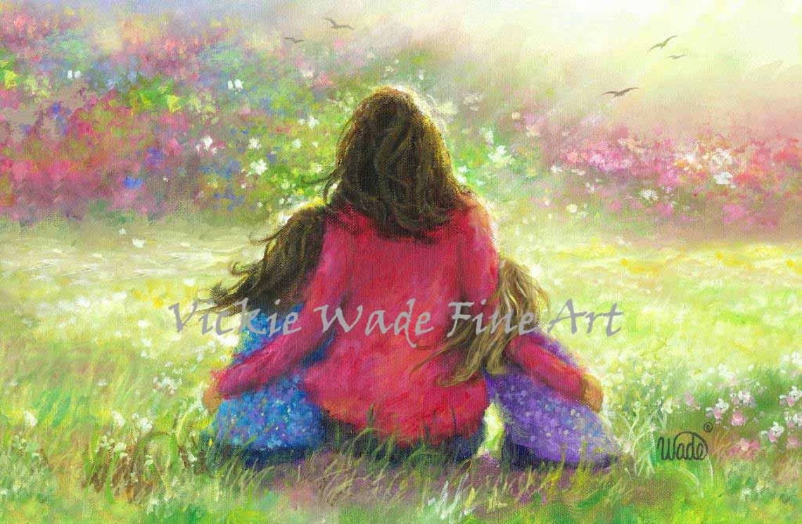 Mother And Two Daughters Art Print Two Girls Paintings Redhead Mom Two Sisters Loving Mother Girls Room Wall Art Vickie Wade Art