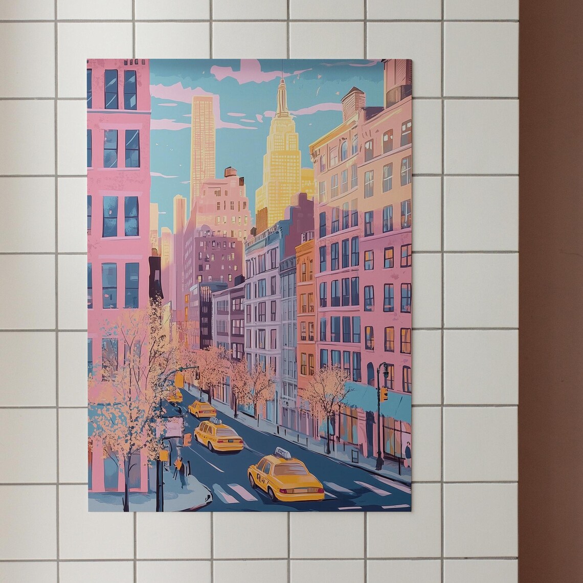 New York City Street Colorful Buildings Yellow Taxi Art Poster - Image 2