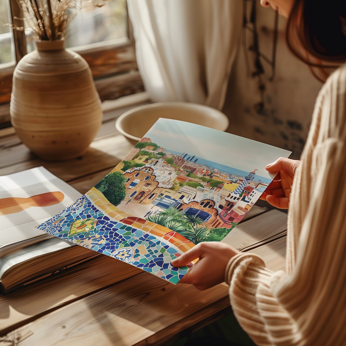 Barcelona Park Guell Watercolor Art Print, Spain - Image 4