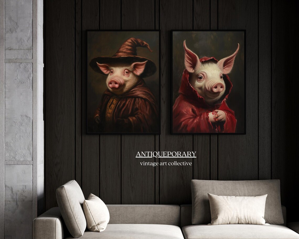 Pig Wizard Vintage Portrait in Brown Wizard Hat and Cloak Poster - Image 5