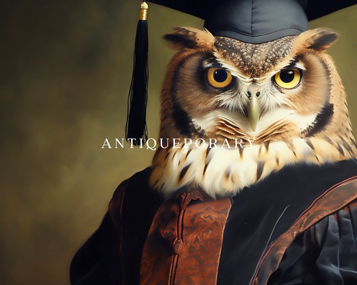 Owl Graduate in Cap and Gown Holding Diploma Portrait Poster - Image 3