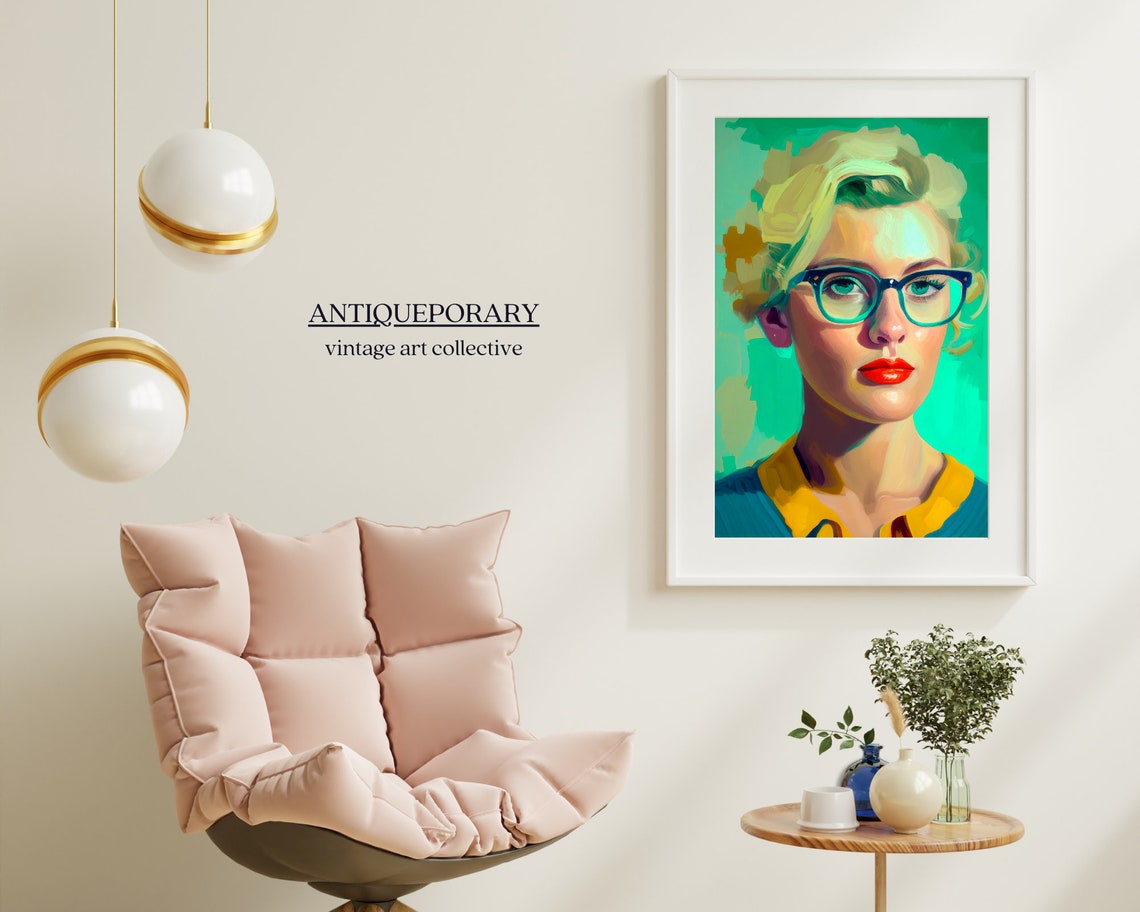Blonde Woman with Glasses and Red Lips Retro Pop Art Portrait Poster - Image 6