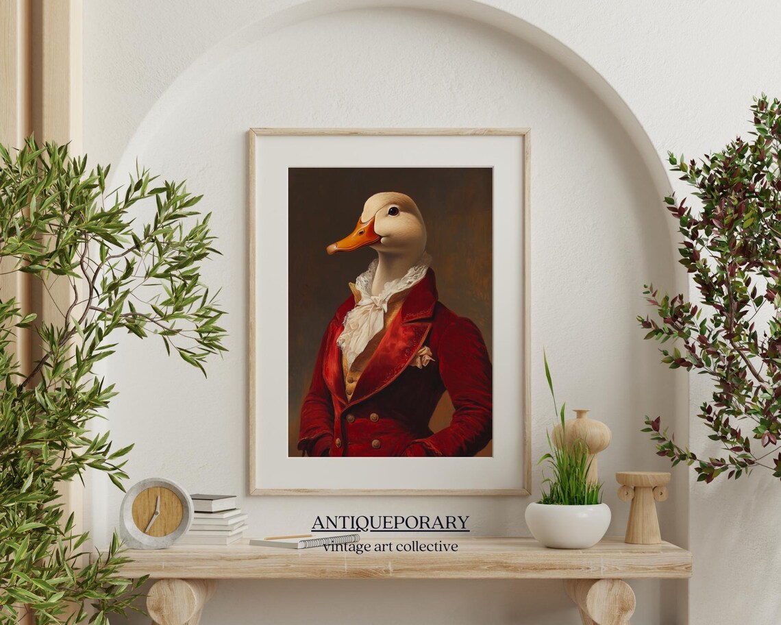 Duck Red Velvet Coat Lace Cravat Gentleman Victorian Portrait Poster - Image 2