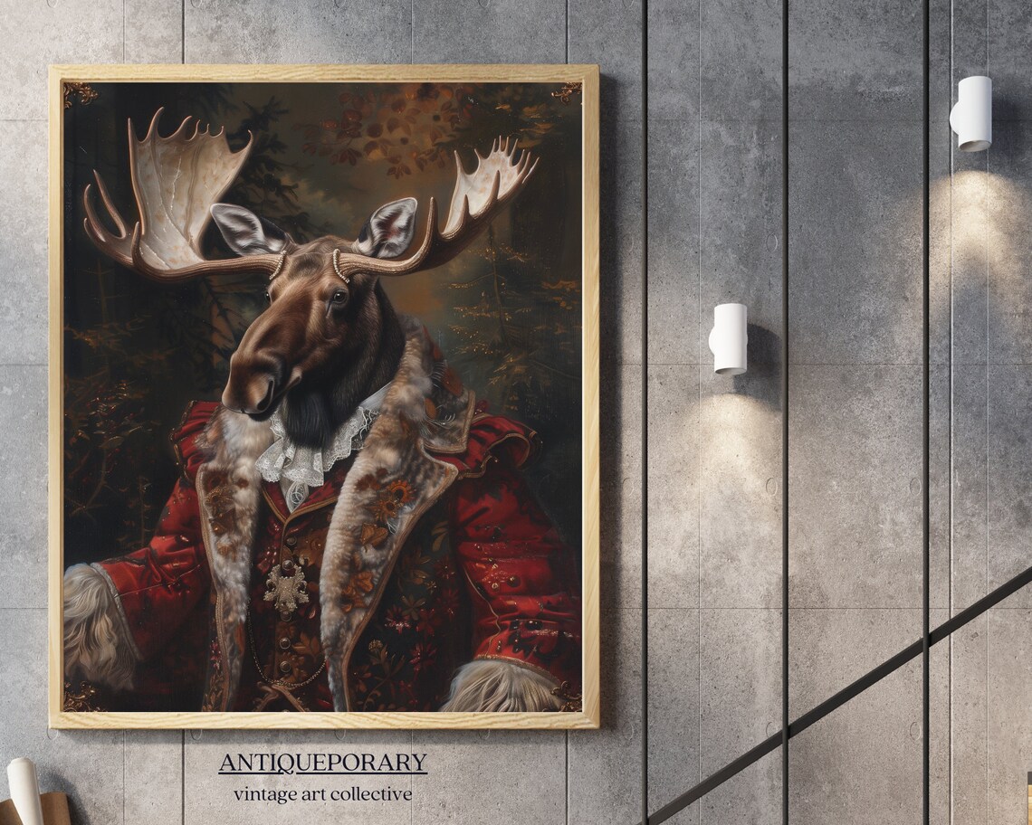Moose Aristocrat Vintage Portrait in Red Fur Trimmed Coat Poster - Image 7