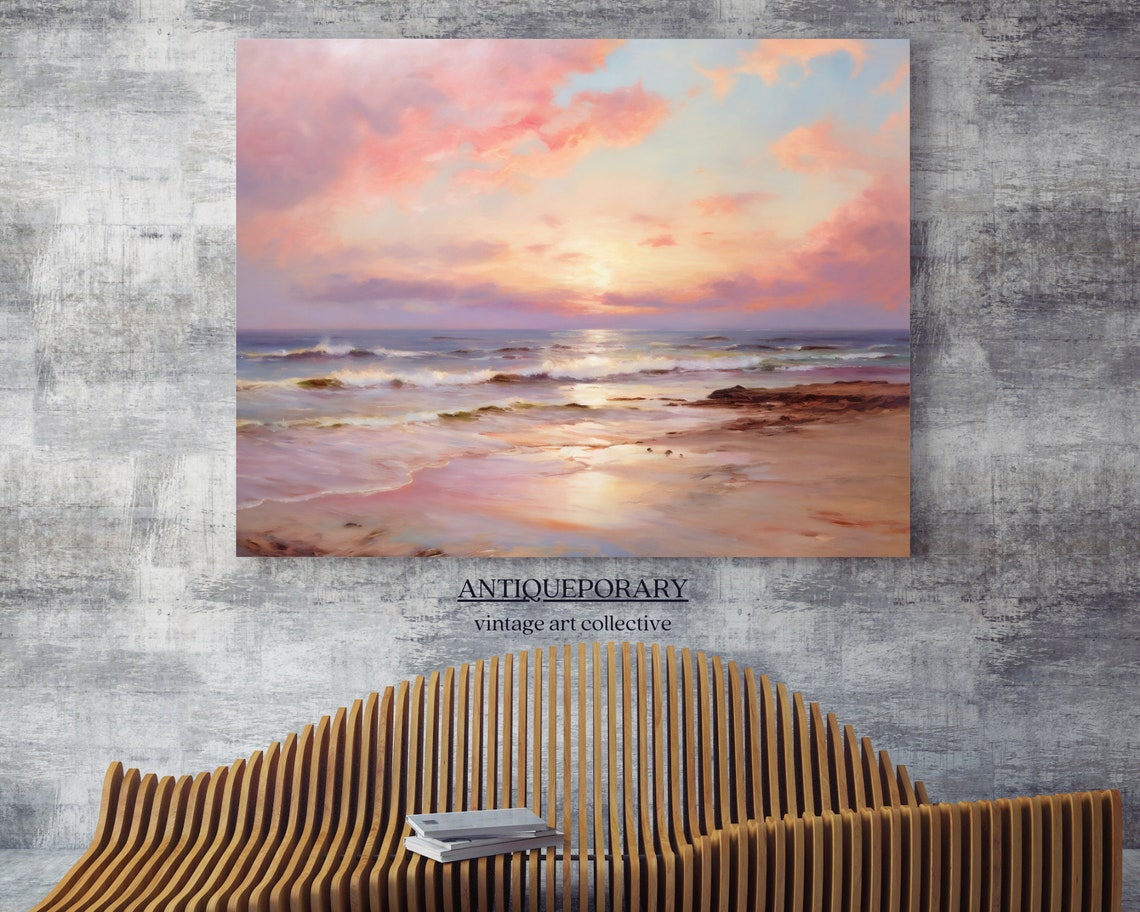 Pastel Sunset Over Ocean Waves Serene Coastal Seascape Painting Poster - Image 7