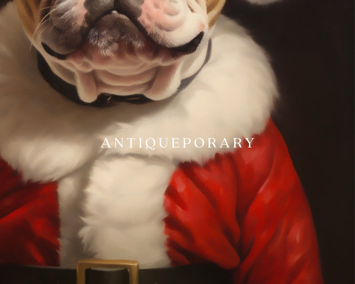 French Bulldog Dressed as Santa Claus Christmas Portrait Poster - Image 2