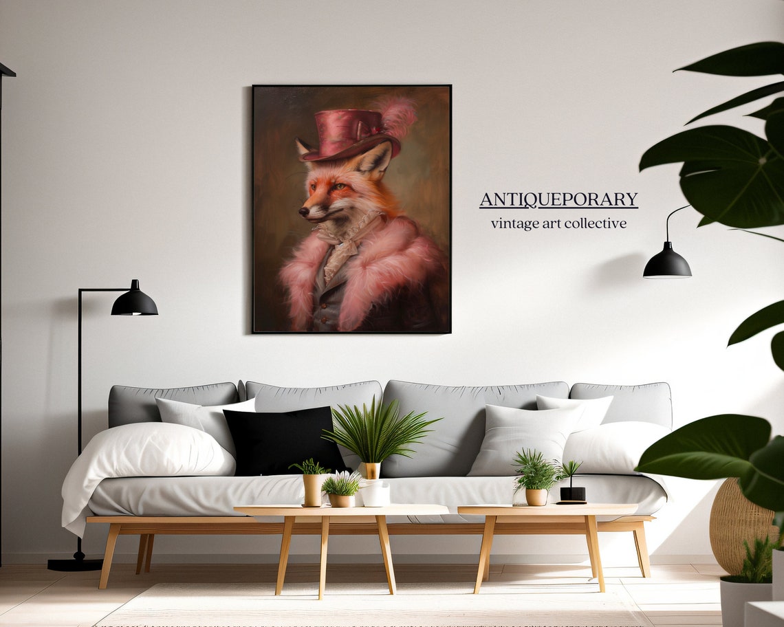 Red Fox Lady Portrait Pink Fur Stole Top Hat Victorian Poster - Image 6