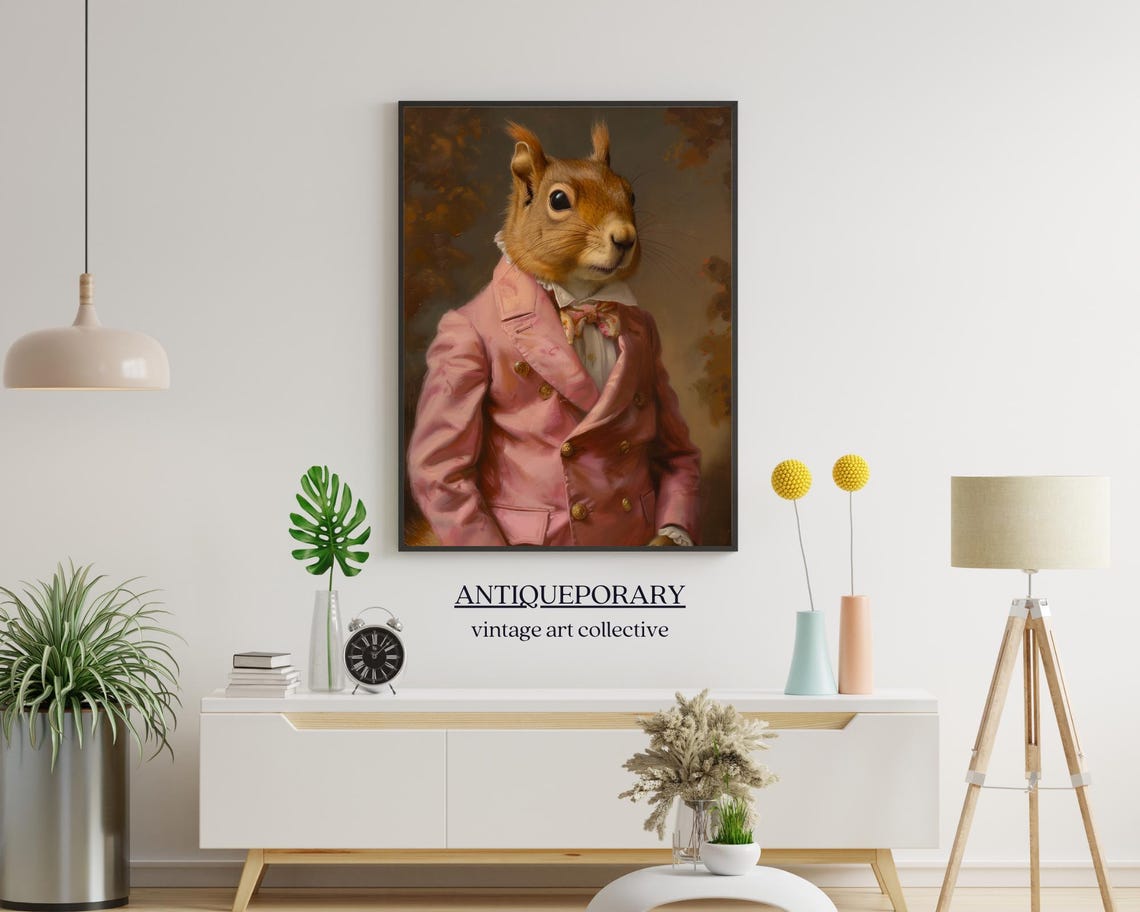 Pink Coat Squirrel Portrait Victorian Gentleman Animal Painting Poster - Image 5