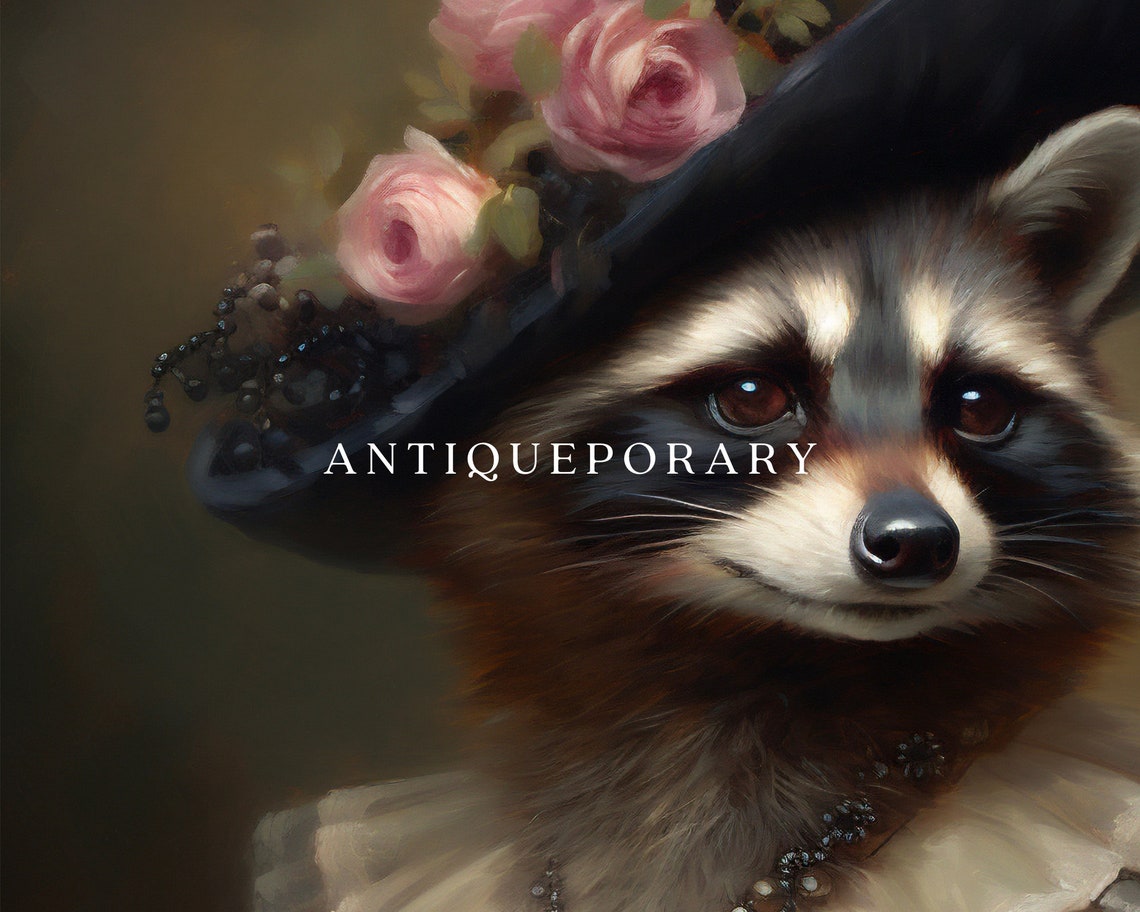 Victorian Animals Portrait Royal Lady Raccoon Vintage Print Renaissance Animal Dark Moody Animal Poster Altered Art Animal Lover Gift - Image 3