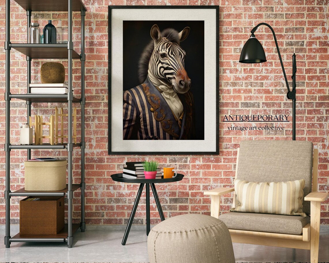 Zebra Striped Navy Coat Gold Embroidery Dapper Victorian Portrait Poster - Image 2